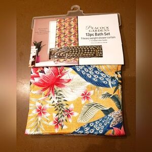 Peacock Print Shower Curtain With Hooks